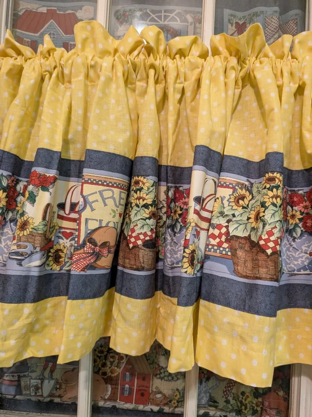 Susan Winget Country Garden Sunflower Window Valance Tier Curtains Pair